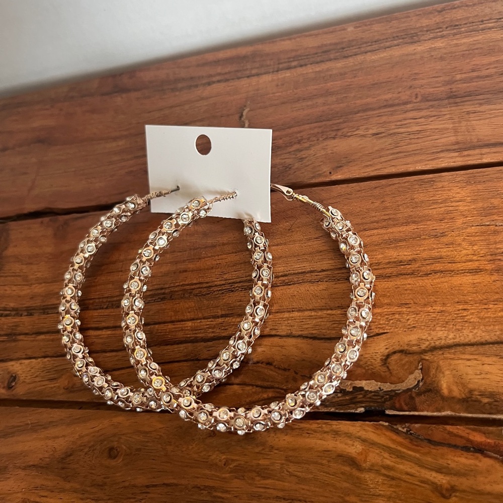 Sparkly Large Gold Rhinestone Hoop Women's Earrings - Picture 5 of 5